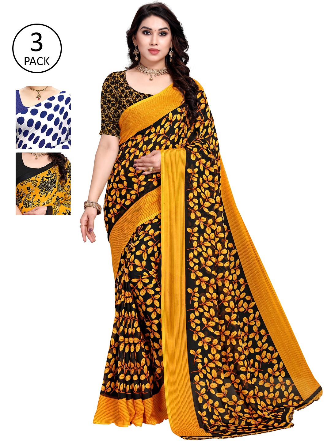 KALINI Pack Of 3 Multicoloured Printed Sarees, Multi