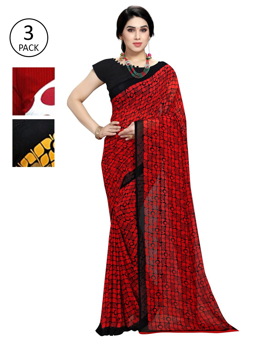 KALINI Pack Of 3 Printed Saree, Black