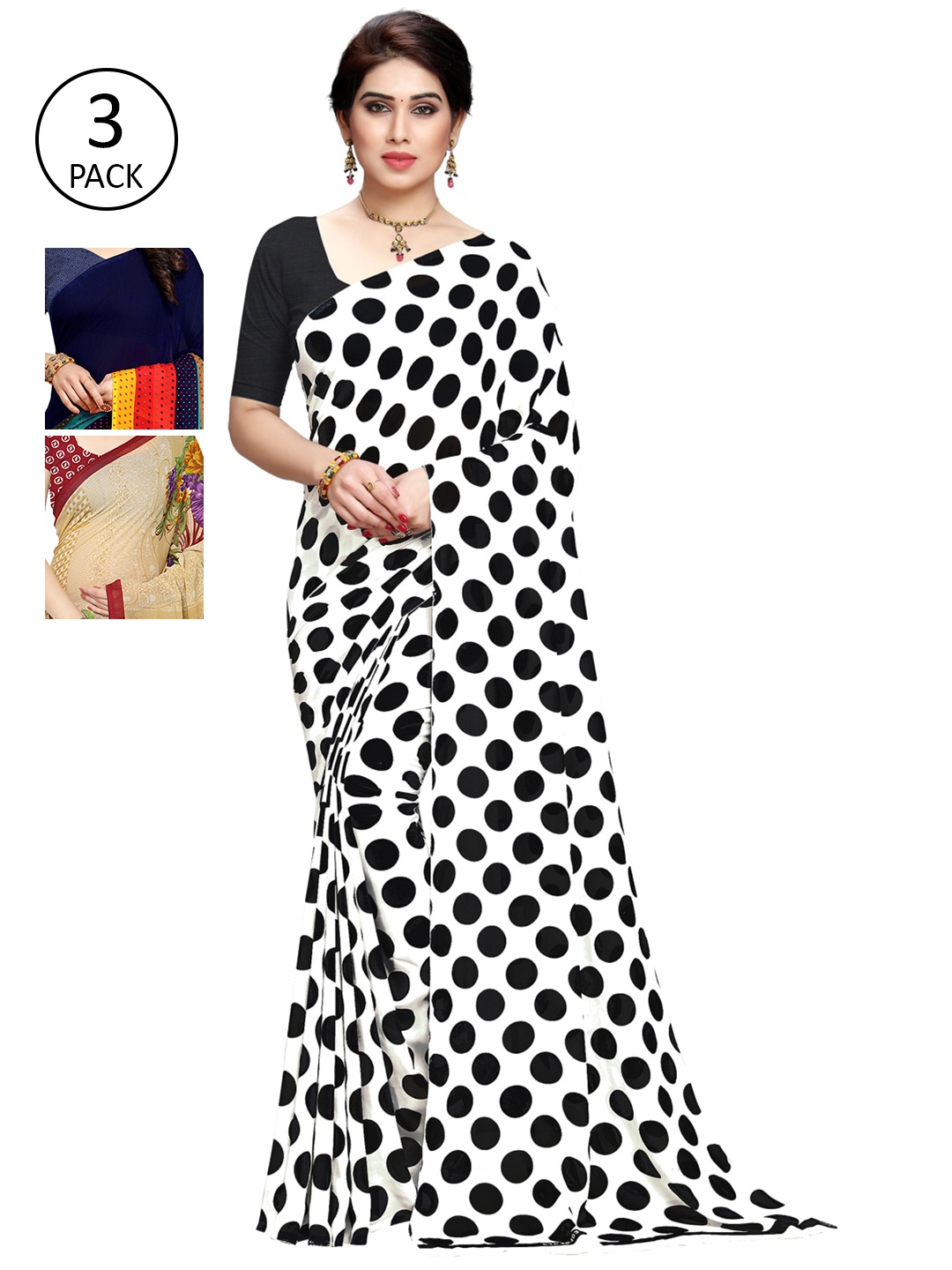 KALINI Pack of 3 Printed Saree, Black
