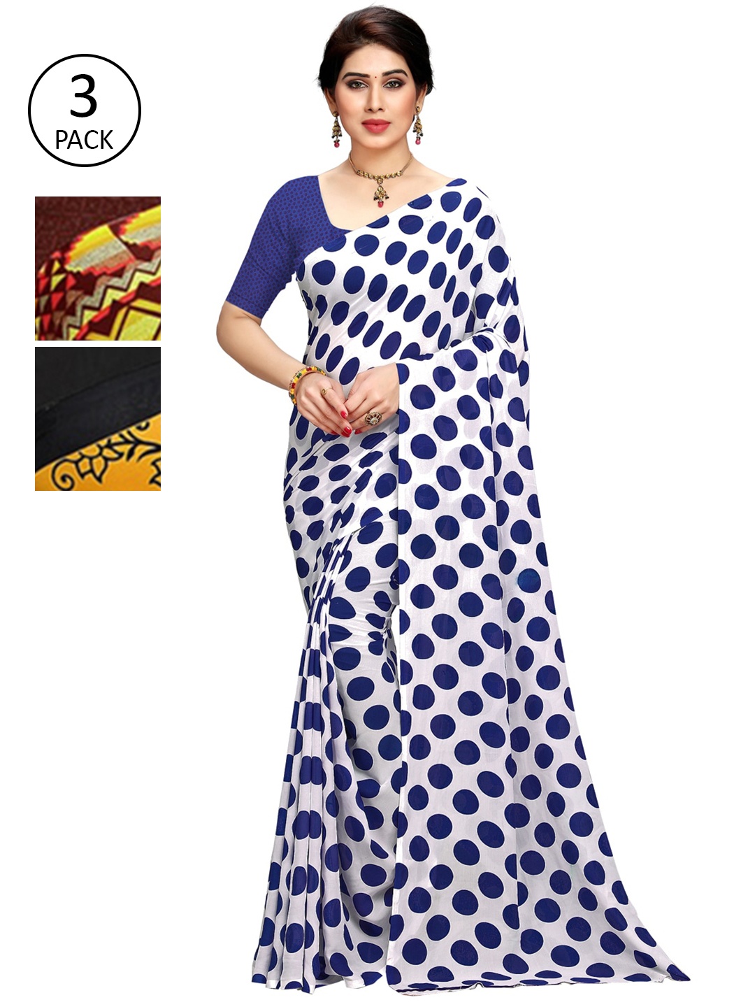 KALINI Pack Of 3 Printed Saree, Blue