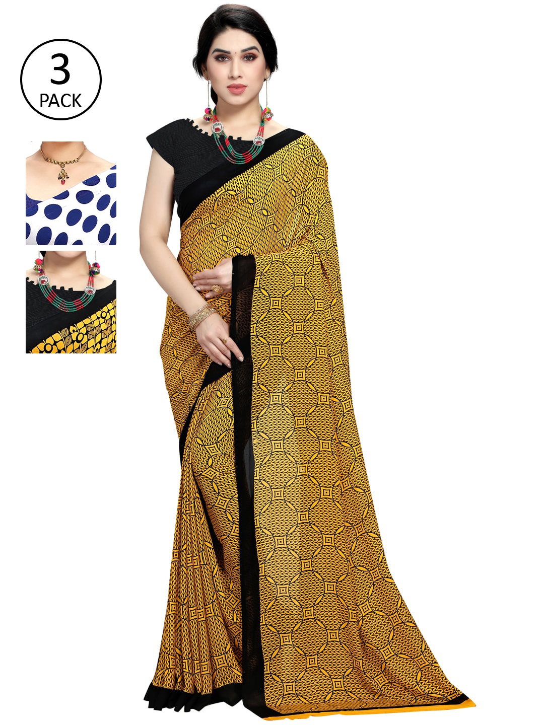 KALINI Pack Of 3 Printed Saree, White