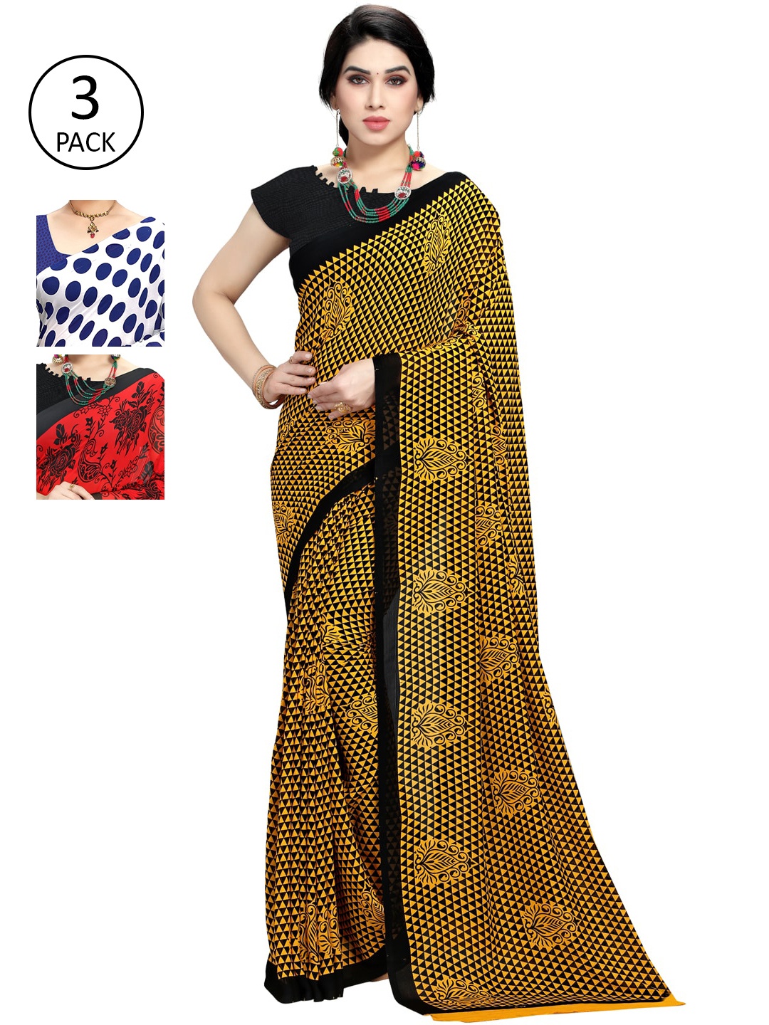 KALINI Pack Of 3 Multicoloured Printed Sarees, Multi