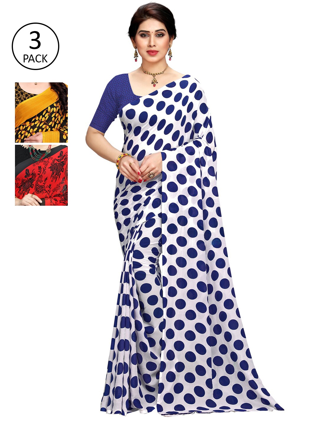 KALINI Pack Of 3 Printed Saree, White