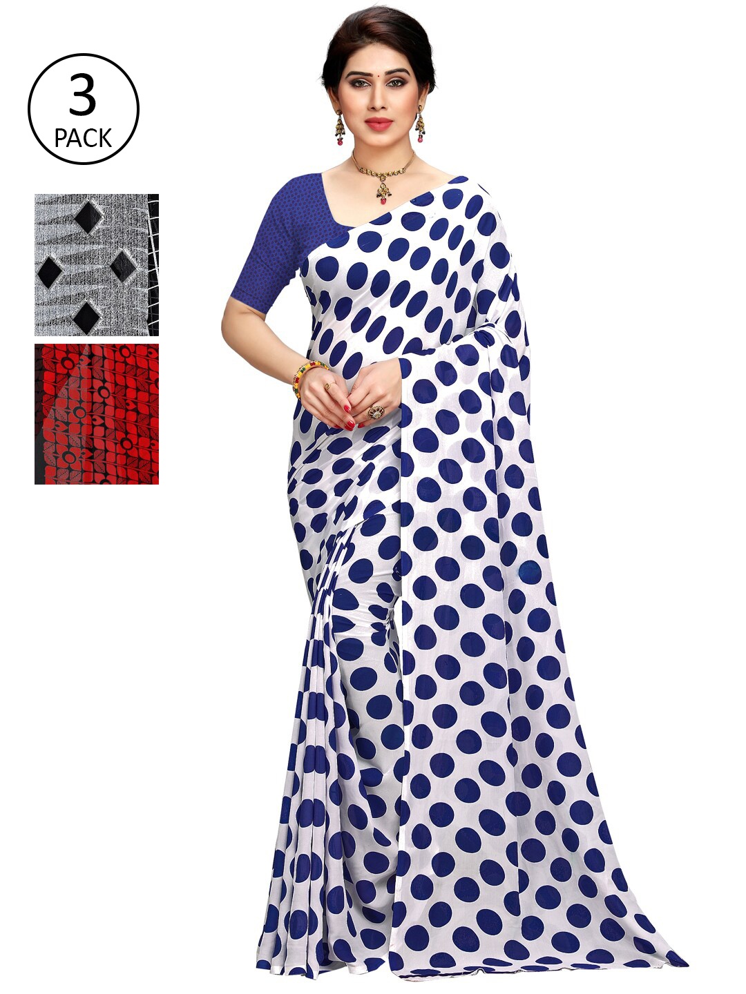 KALINI Women Pack Of 3 Printed Saree, White