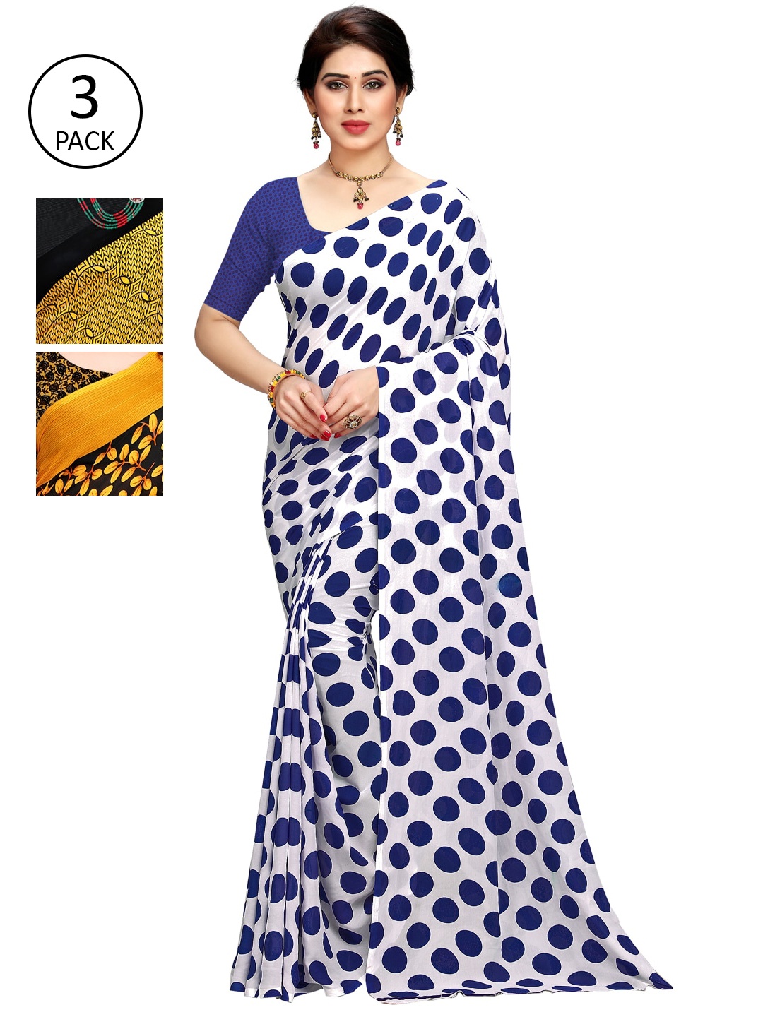 KALINI Pack Of 3 Printed Saree, White