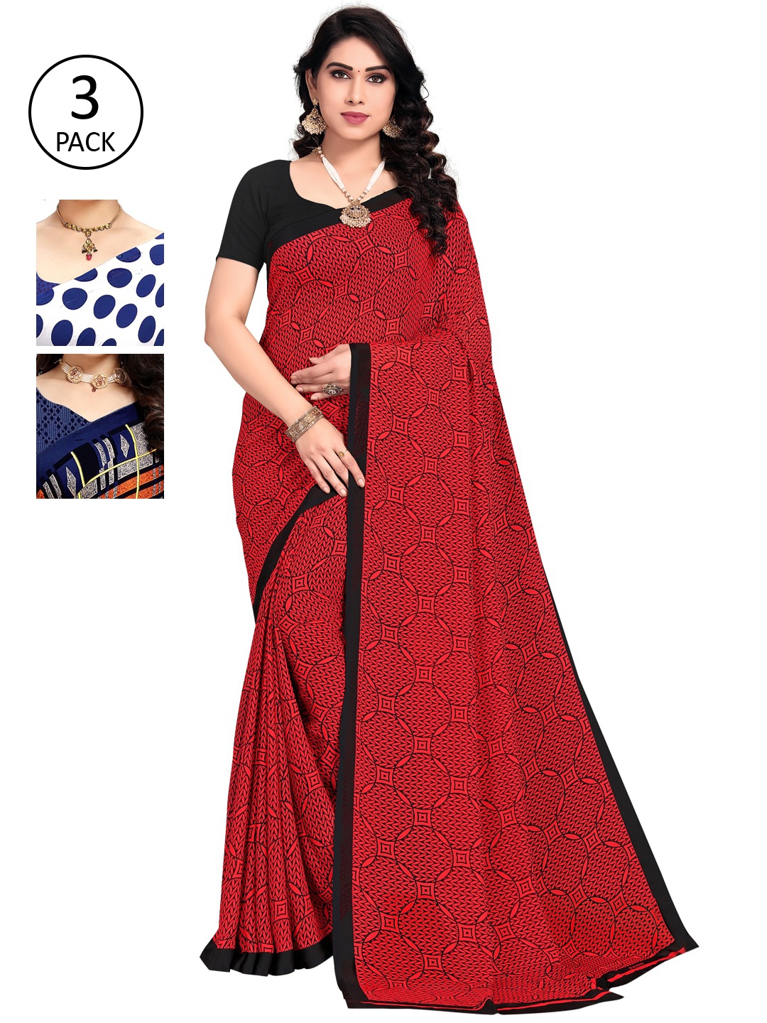 KALINI Pack of 3 Printed Saree, Multi