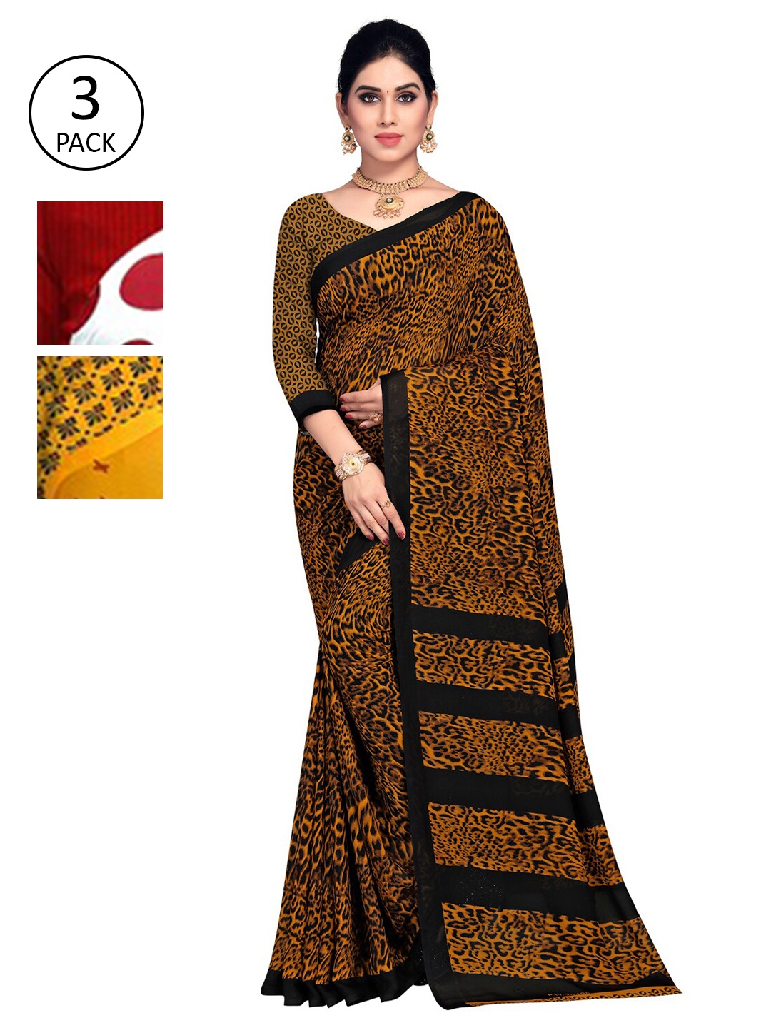 KALINI Pack Of 3 Printed Saree, White