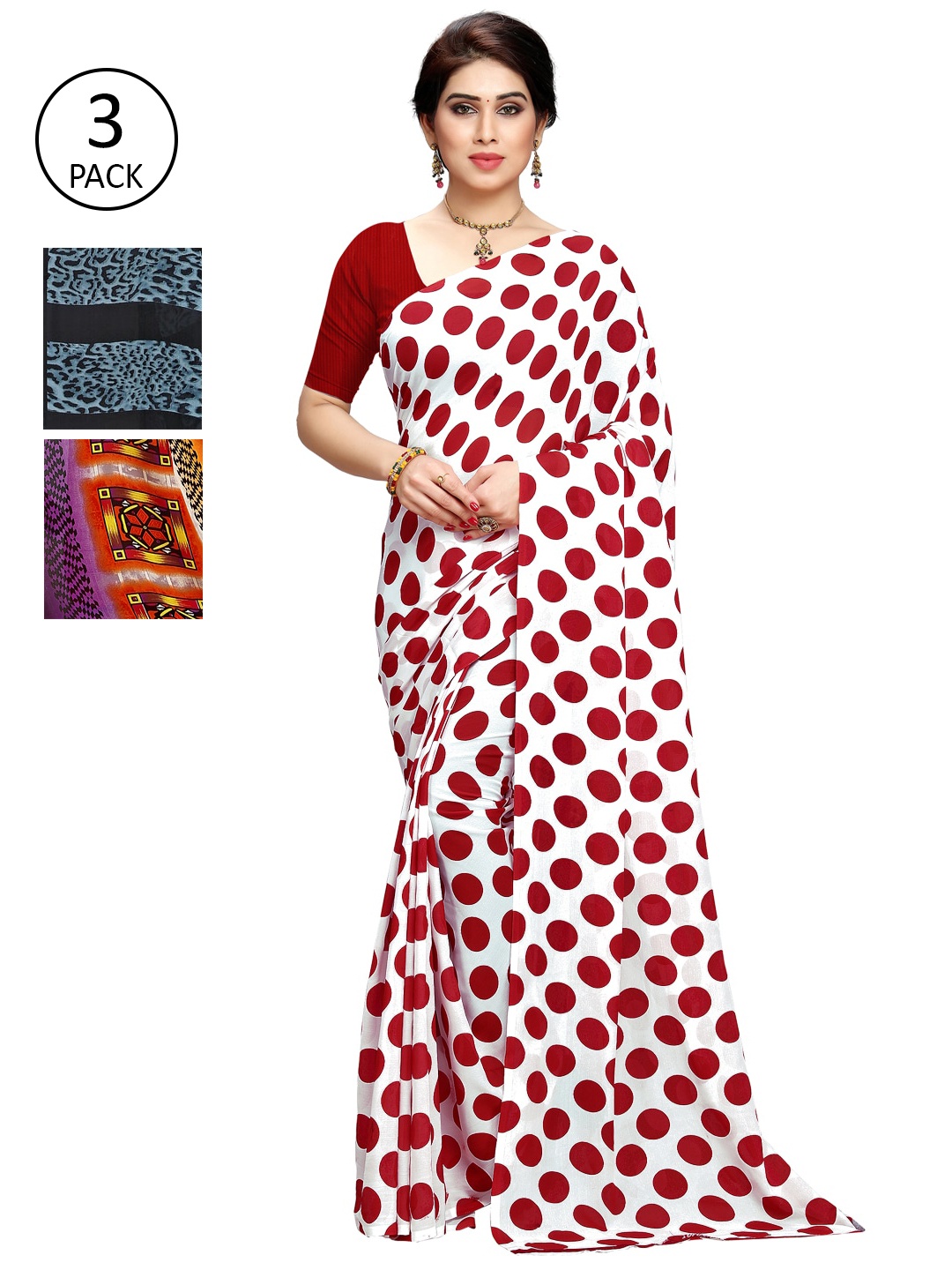 KALINI Pack Of 3 Red & Orange Saree