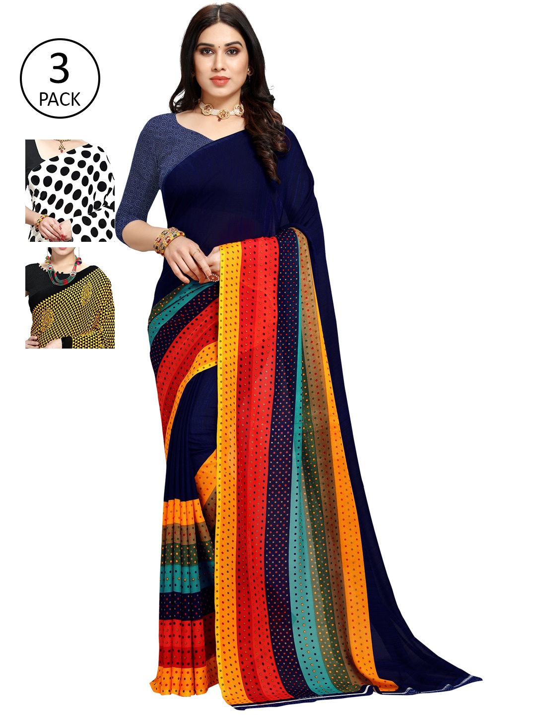 KALINI Pack Of 3 Printed Saree, White