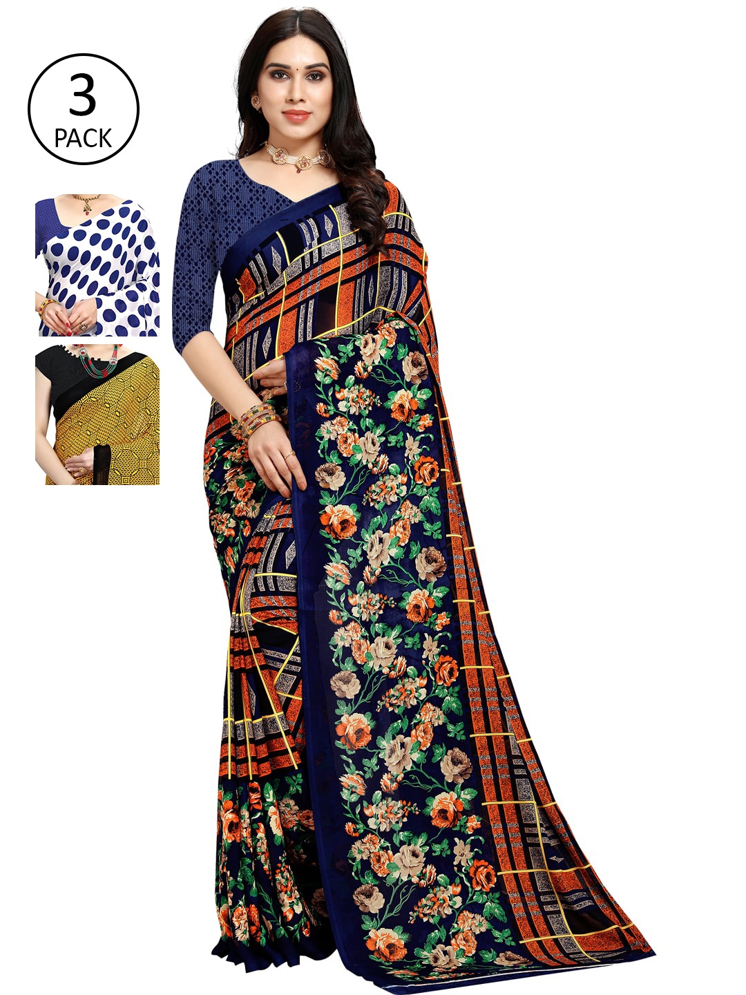 KALINI Pack of 3 Printed Sarees, Multi
