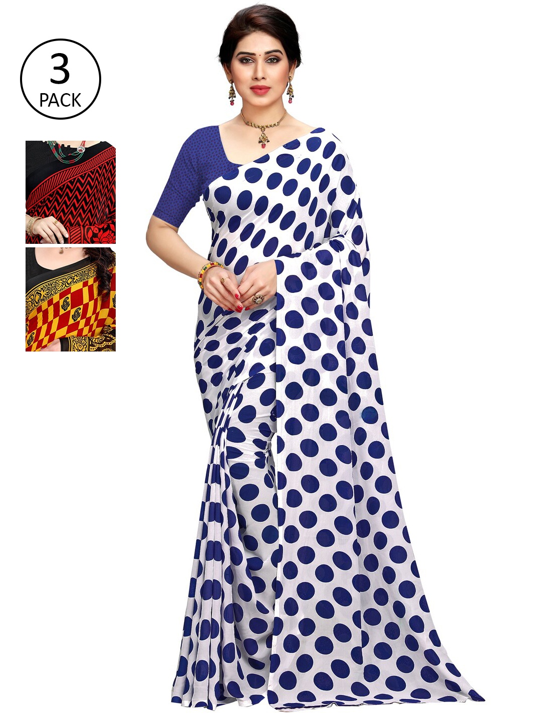 KALINI Pack Of 3 Printed Saree, Blue