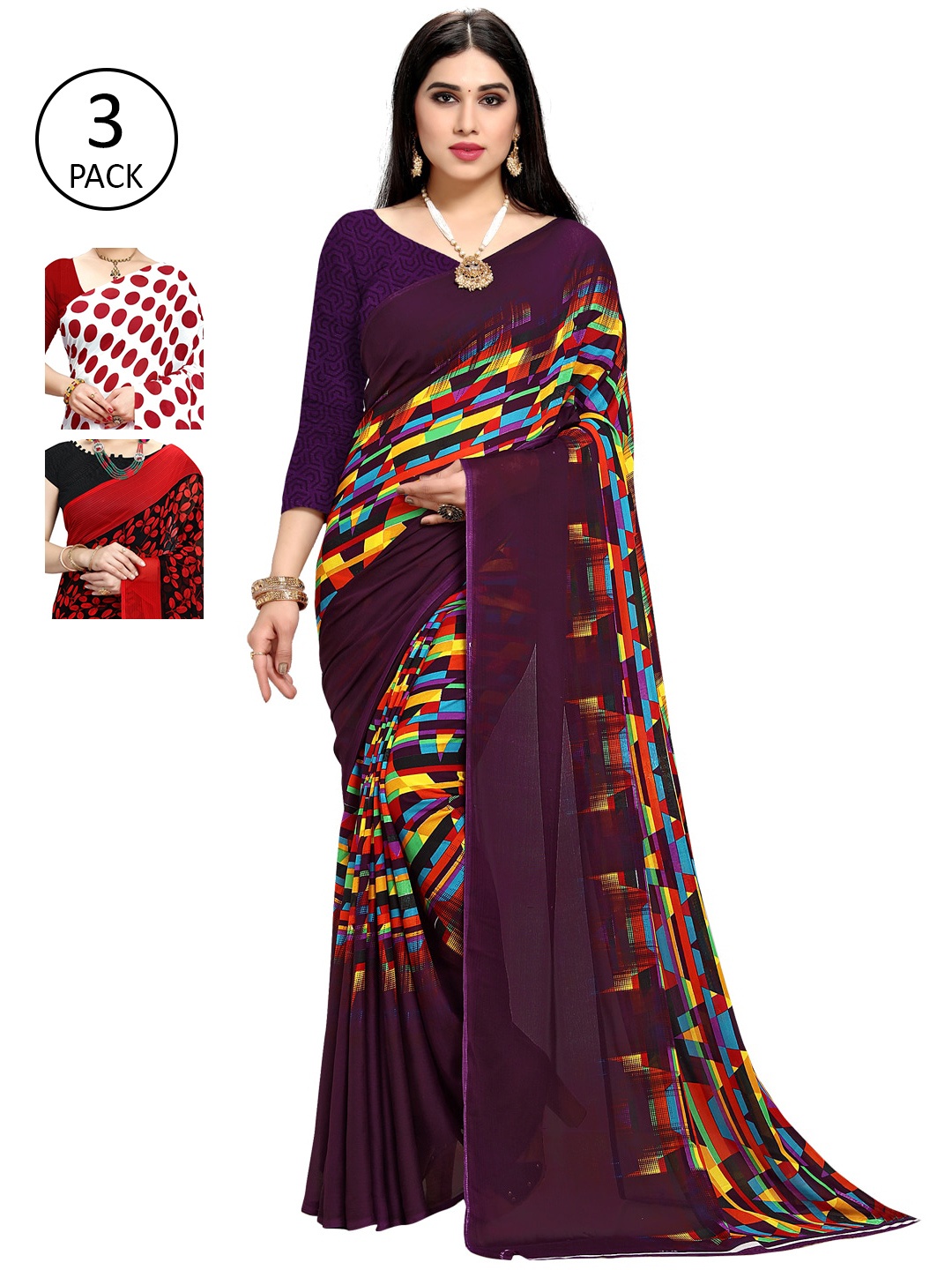 KALINI Multicoloured Pack of 3 Saree, Multi