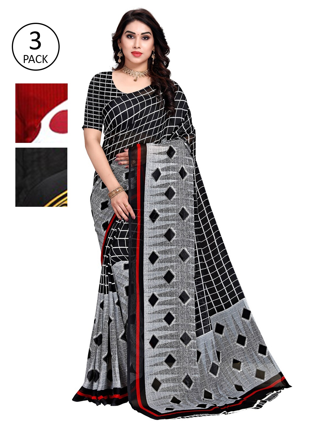KALINI Pack Of 3 Printed Saree, White
