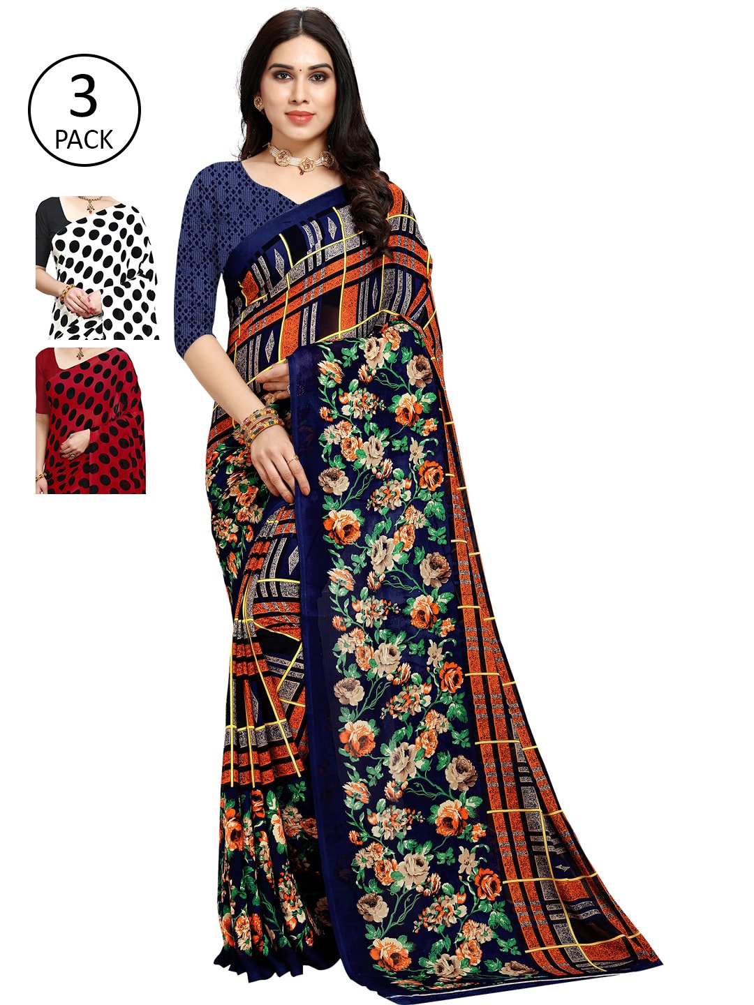 KALINI Multicolor Georgette Printed Daily Wear Saree With Unstitched Blouse(Pack of 3), Blue
KALINI Multicolor Georgette Printed Daily Wear Saree With Unstitched Blouse(Pack of 3), Blue