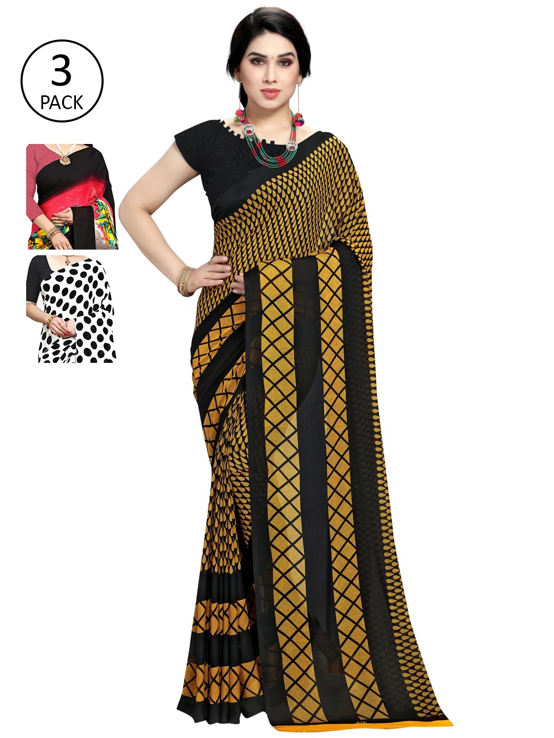 KALINI Pack of 3 Printed Sarees, Multi