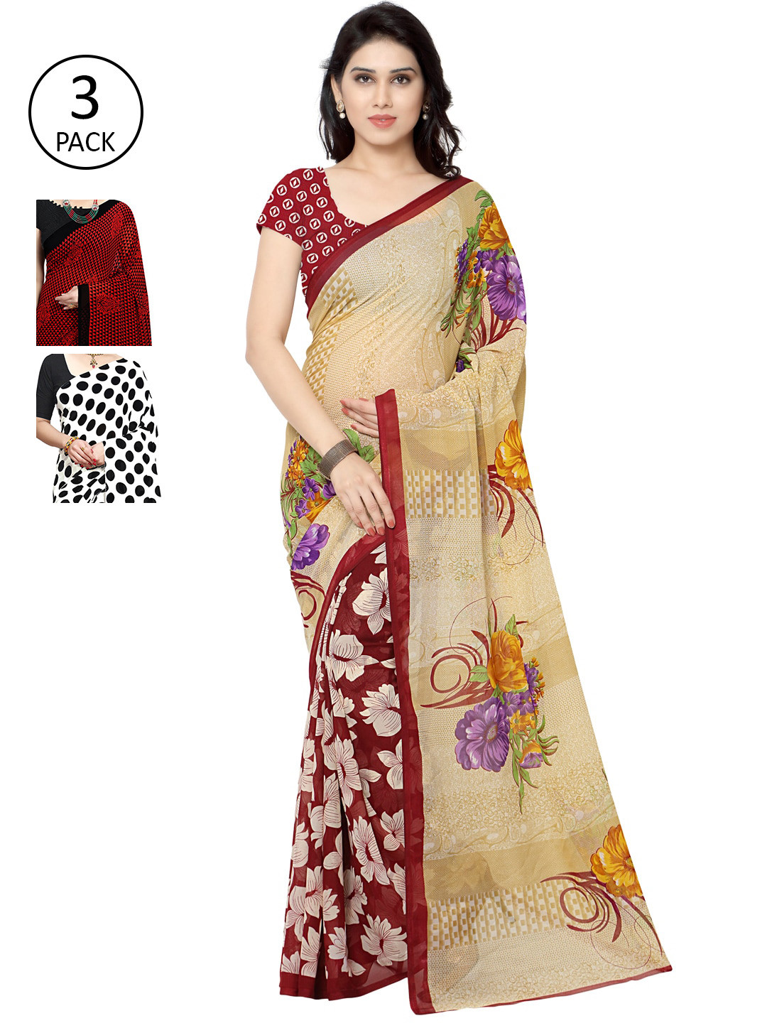 KALINI Pack Of 3 Saree, White 
KALINI Pack Of 3 Saree, White