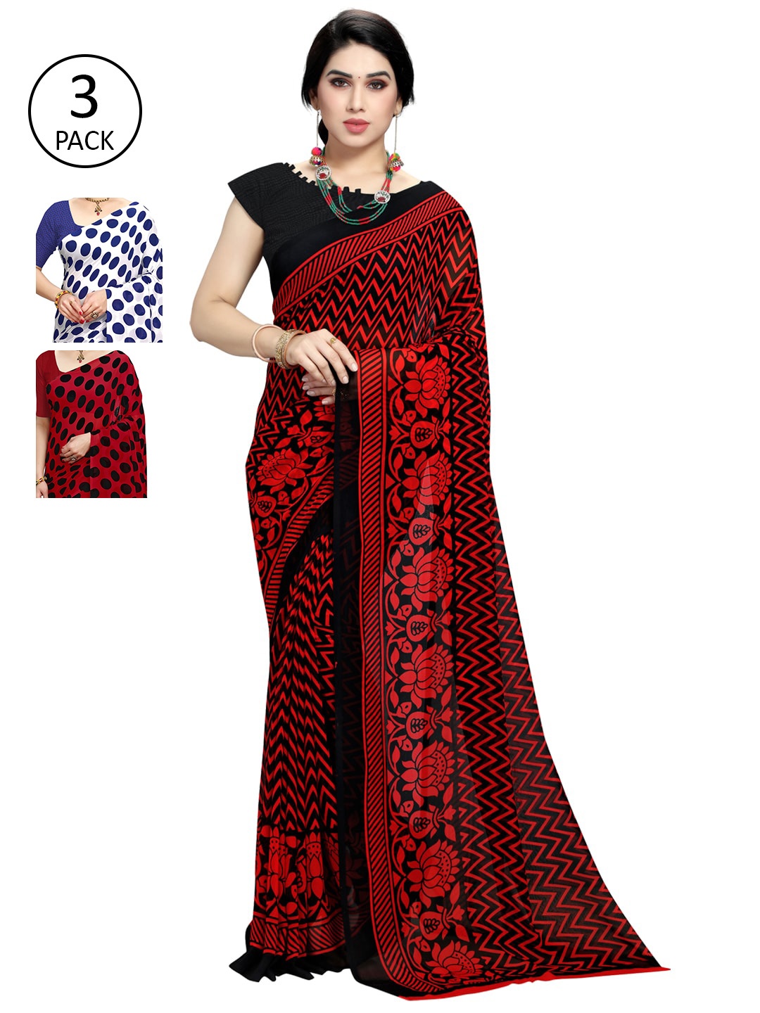 KALINI Women Women Pack of 3 Printed Sarees, White