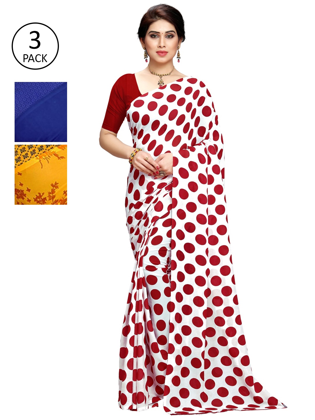 KALINI Women Pack Of 3 Printed Saree, White