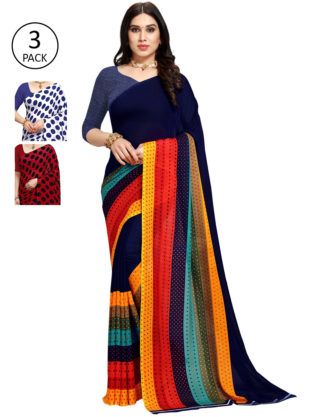 KALINI Women Pack Of 3 Printed Sarees, Red