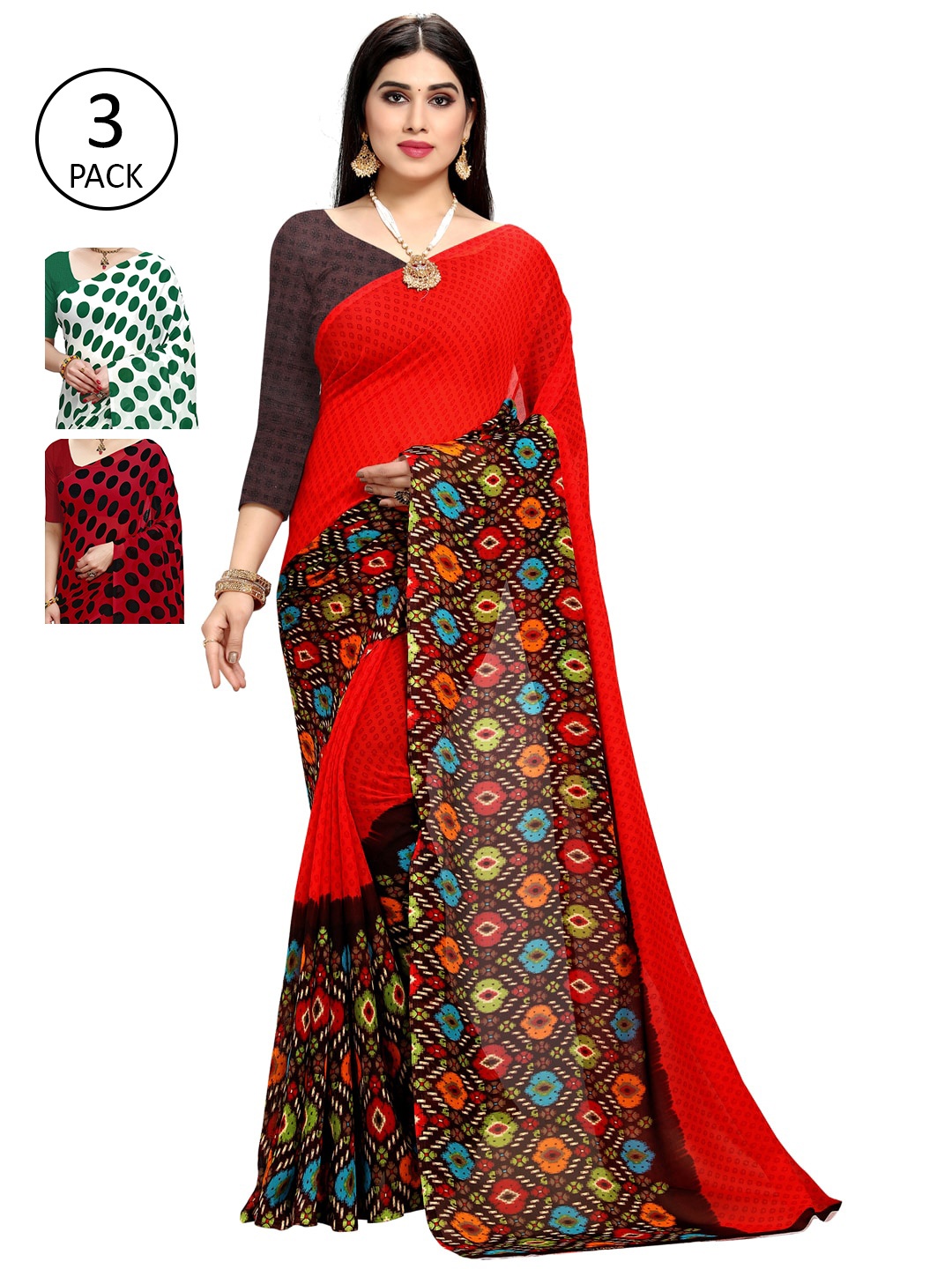 KALINI Women Women Pack of 3 Printed Sarees, White