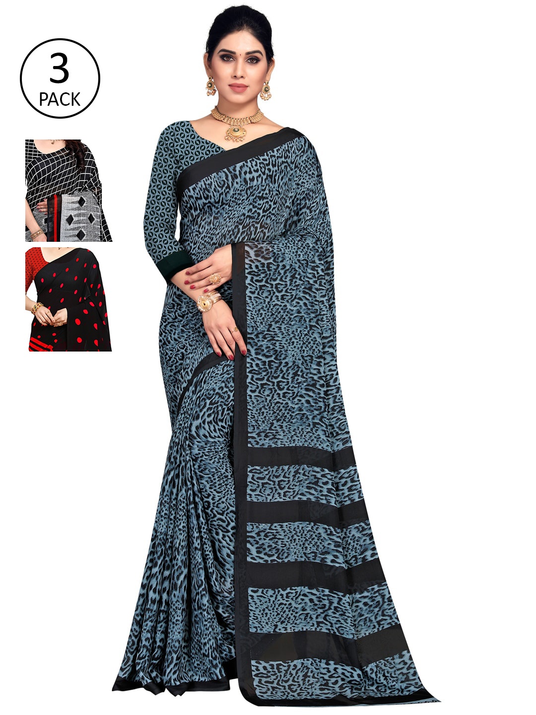 ANAND SAREES Multicolor Georgette Printed Daily Wear Saree With Unstitched Blouse(Pack of 3), Black
ANAND SAREES Multicolor Georgette Printed Daily Wear Saree With Unstitched Blouse(Pack of 3), Black
