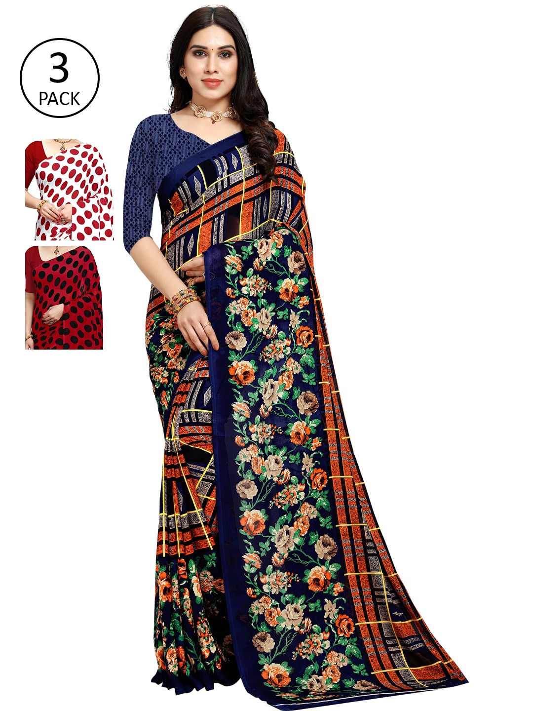 KALINI Pack of 3 Printed Sarees, Multi
