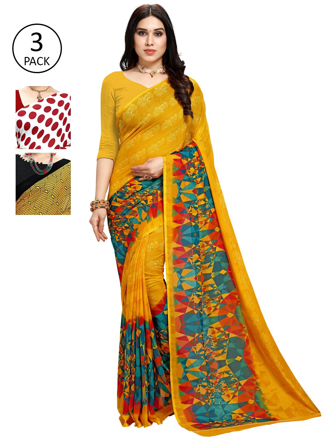 KALINI Women Pack Of 3 Printed Saree, White