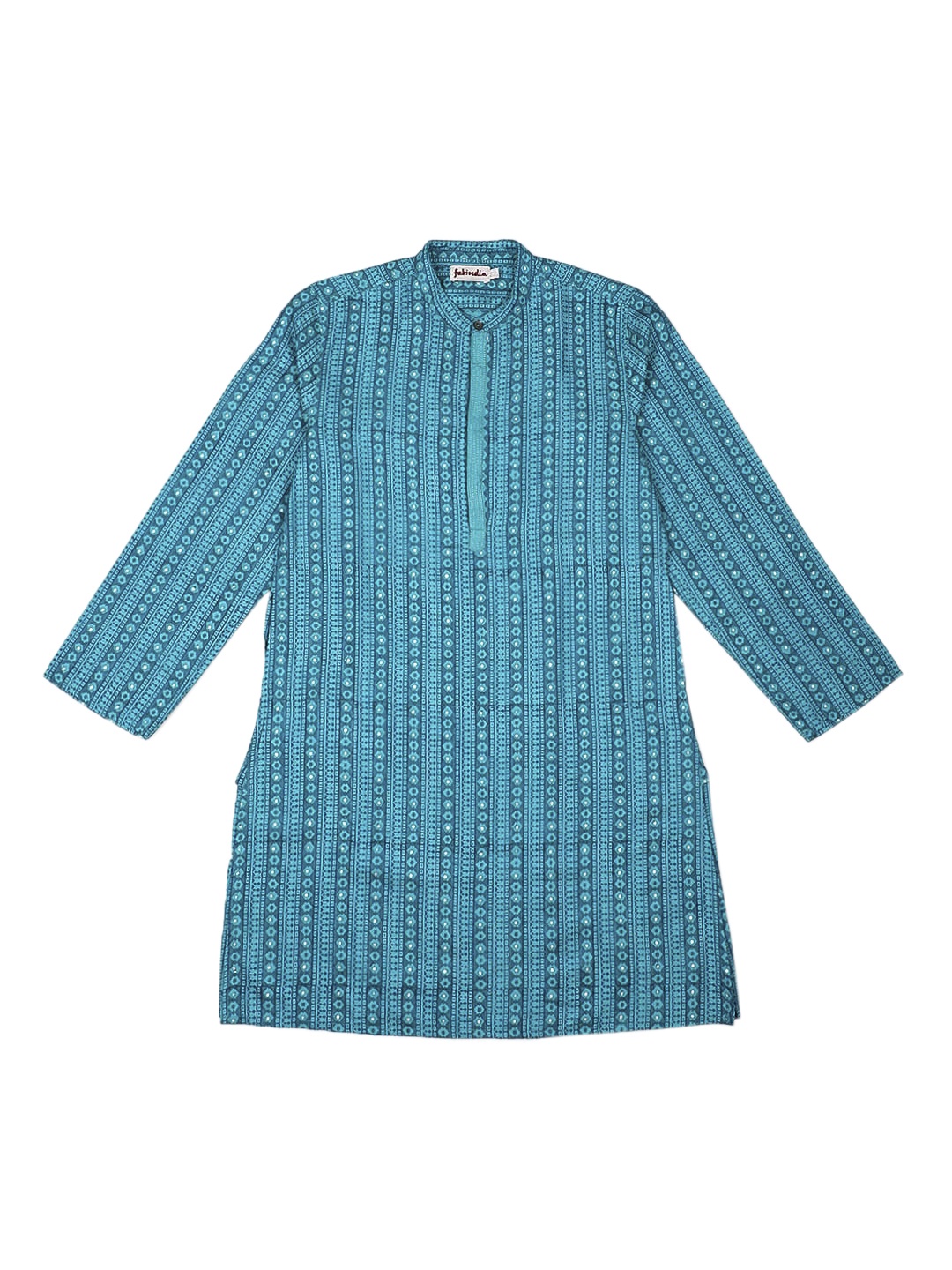 Fabindia Boys Teal Blue Striped Kurta