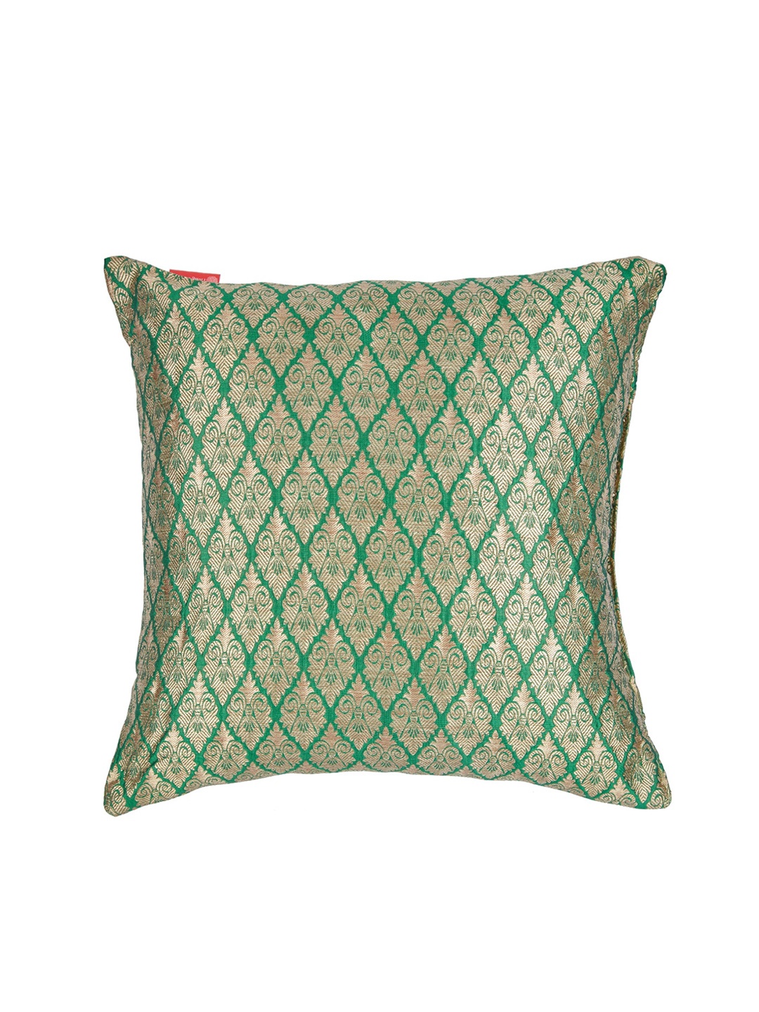 HomeTown Green & Beige-Coloured Self-Design Brocade Cushion