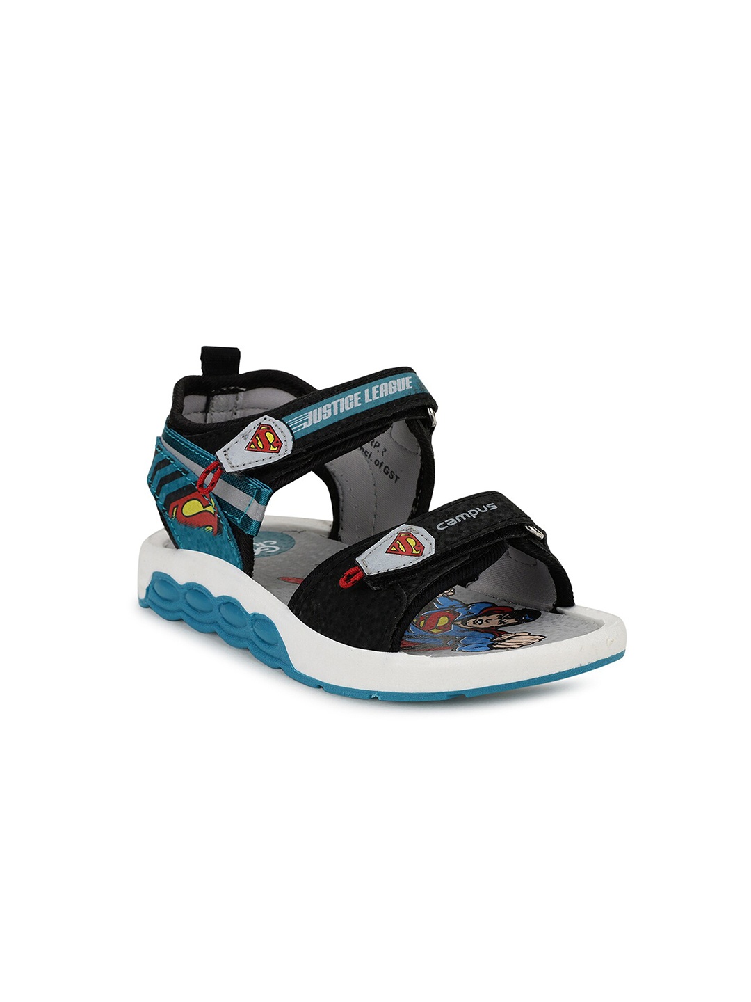 Campus Unisex Kids Black & Turquoise Blue Comfort Sandals