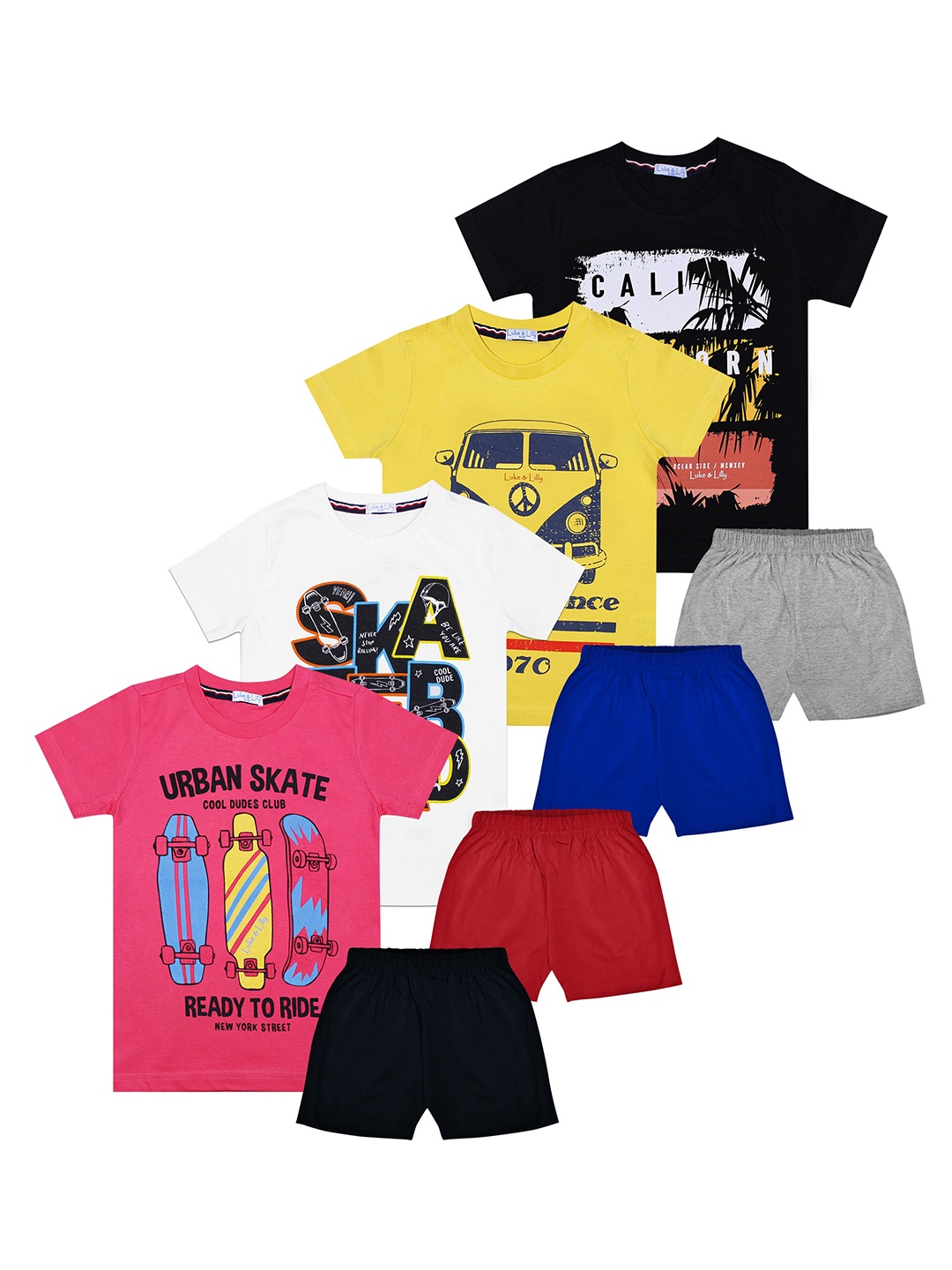 Luke & Lilly Boys Yellow & Pink Printed T-shirt with Shorts