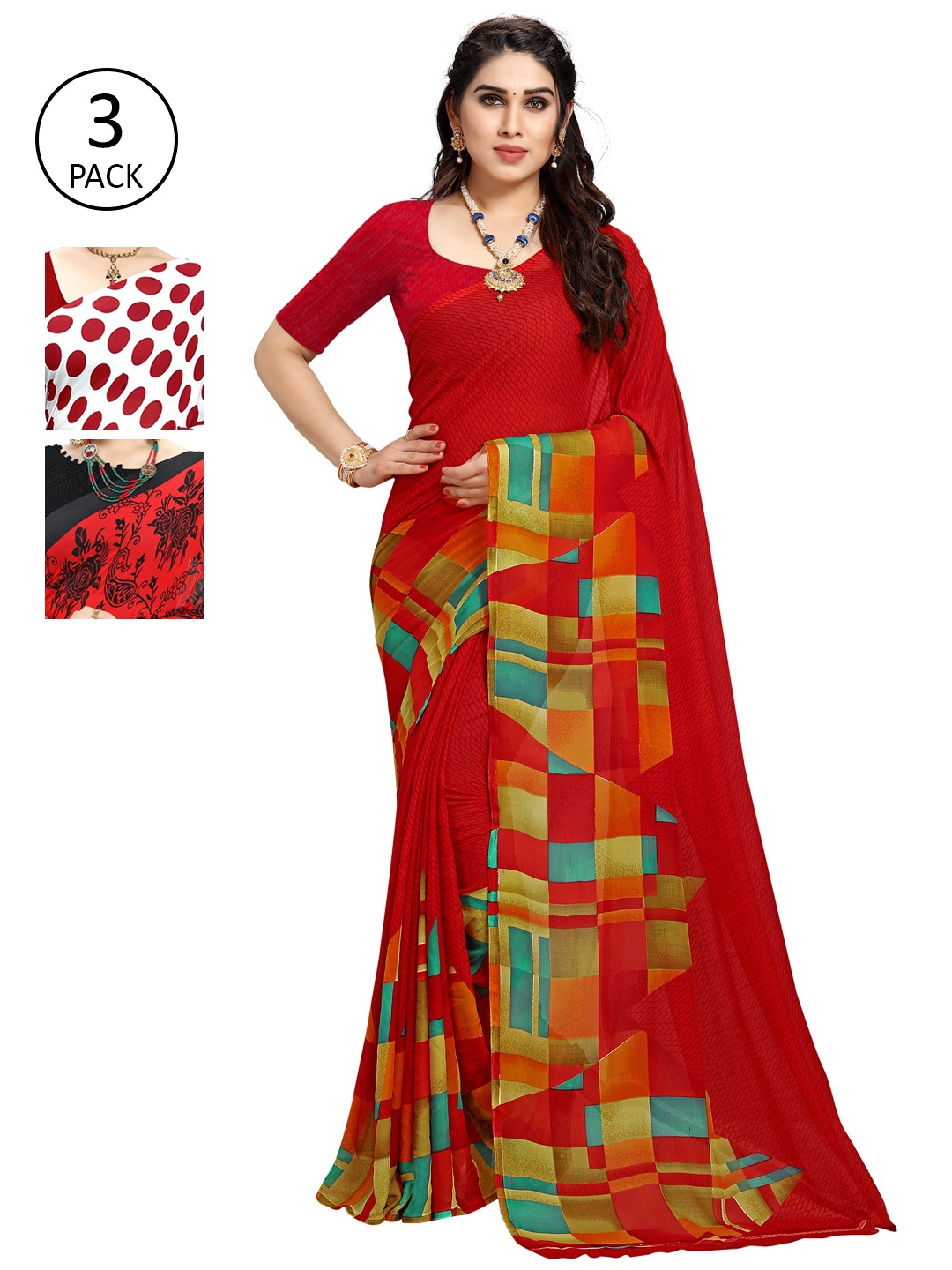 KALINI Pack of 3 Printed Sarees, Multi