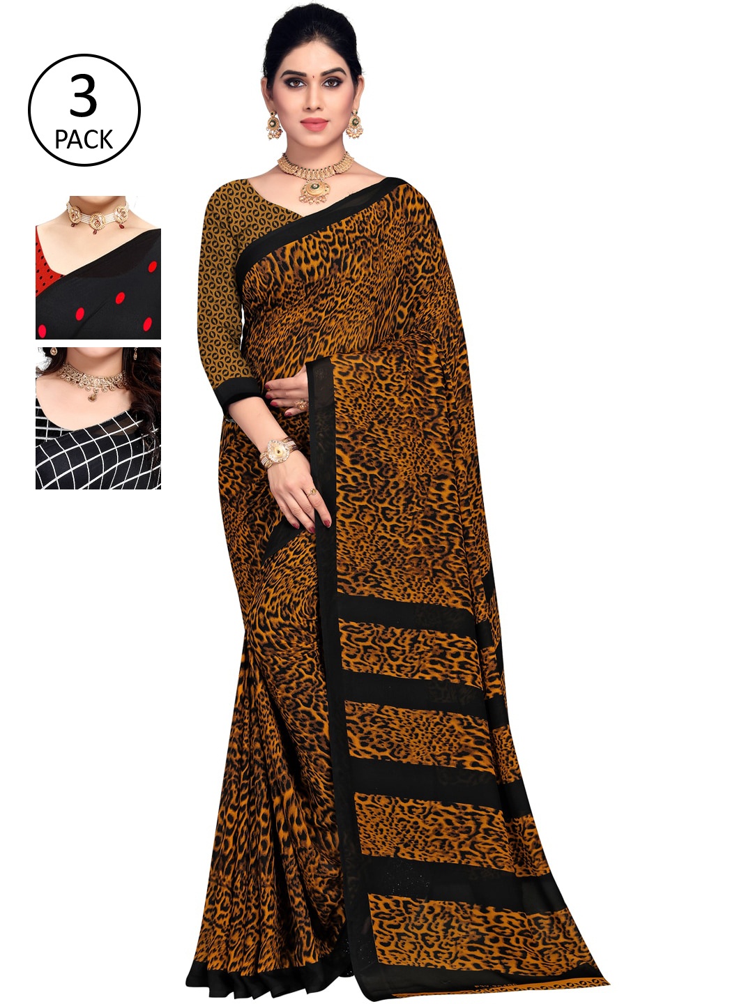 ANAND SAREES Pack of 3 Printed Saree, Red