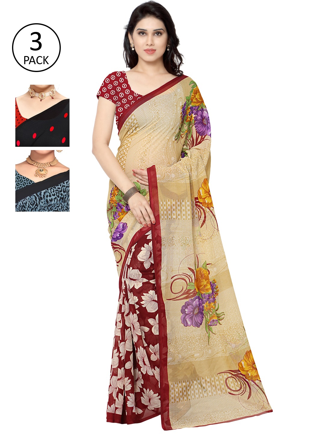 KALINI Multicolor Georgette Printed Daily Wear Saree With Unstitched Blouse(Pack of 3), Beige
KALINI Multicolor Georgette Printed Daily Wear Saree With Unstitched Blouse(Pack of 3), Beige