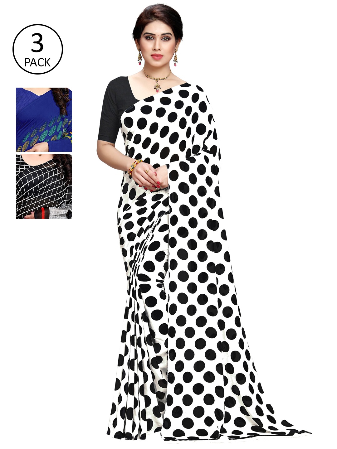 ANAND SAREES Pack Of 3 Printed Saree, White