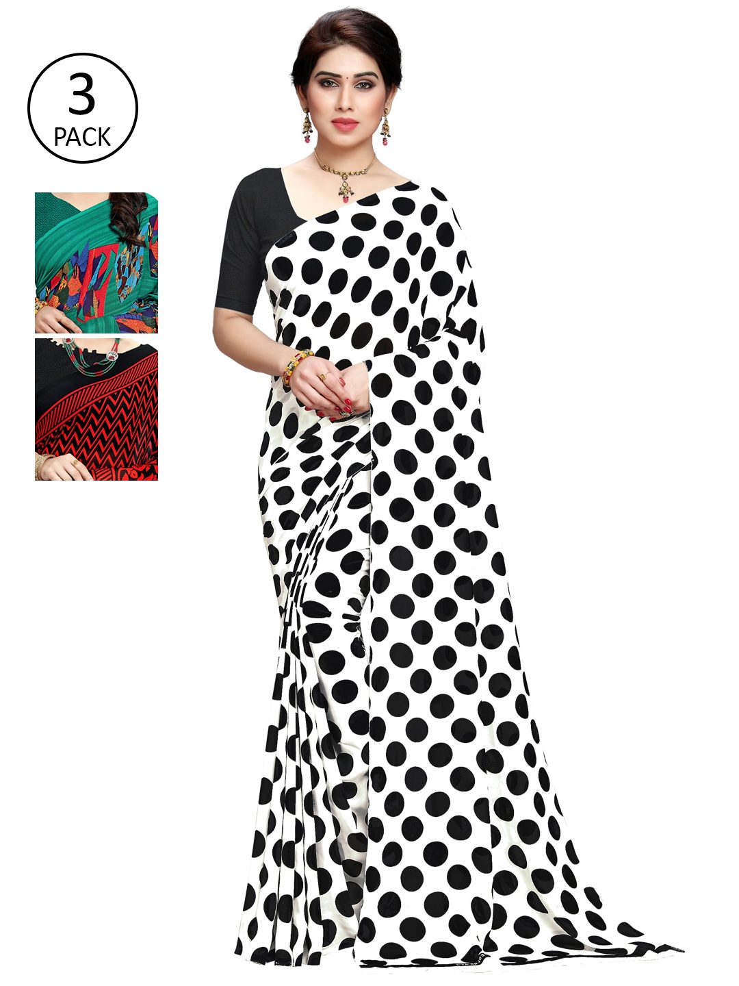 KALINI Set Of 3 Printed Sarees, Black