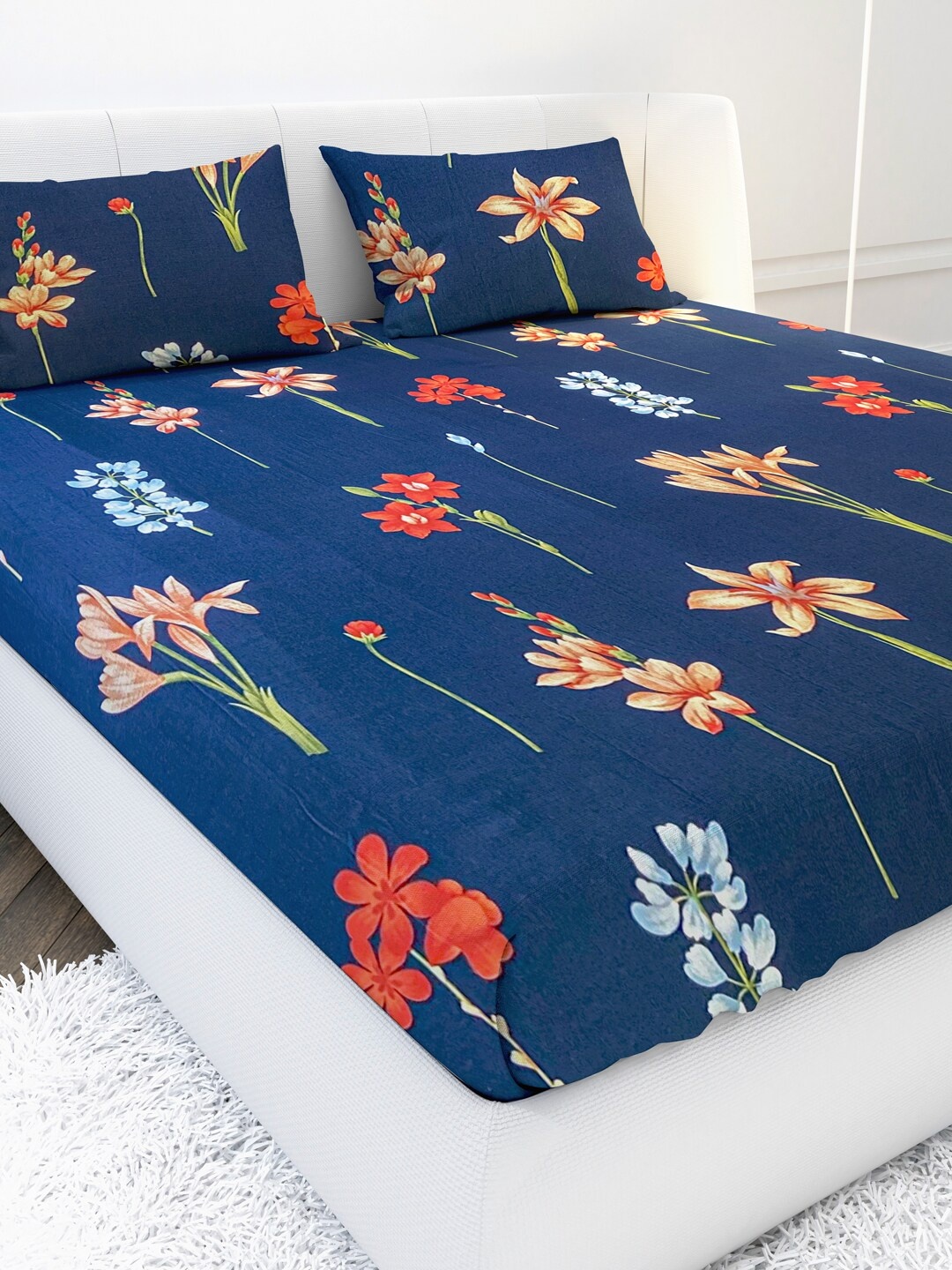 MAYFAIR HOMES LONDON Navy Blue & Orange Floral 210 TC King Bedsheet with 2 Pillow Covers
MAYFAIR HOMES LONDON Navy Blue & Orange Floral 210 TC King Bedsheet with 2 Pillow Covers