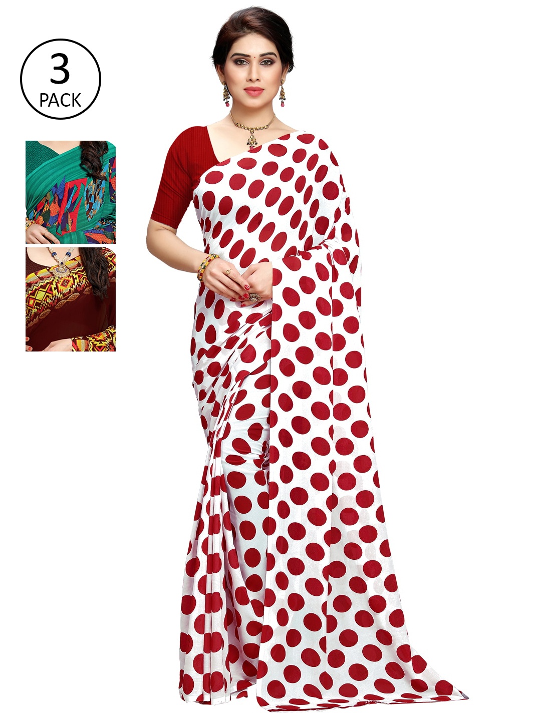 KALINI Pack Of 3 Printed Saree, White