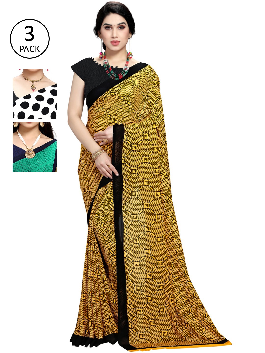 KALINI Pack Of Three Printed Saree, Black