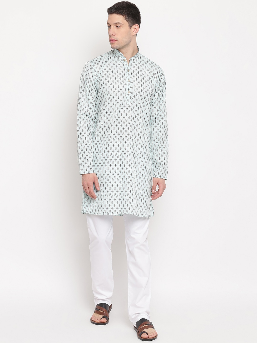 Aj DEZInES Men Blue Pure Cotton Kurta with Pyjamas