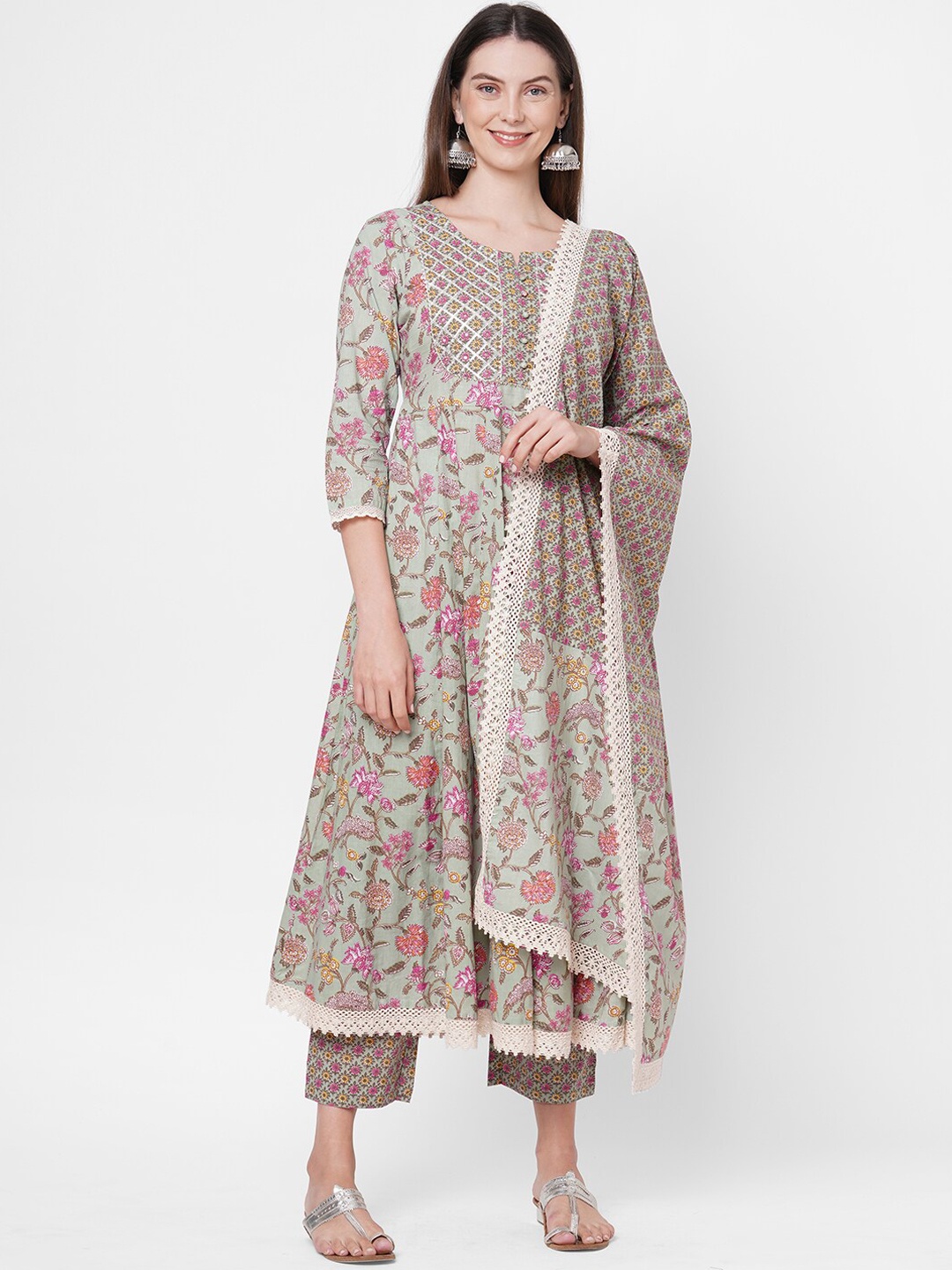 FASHOR Women Olive Green Floral Printed Panelled Pure Cotton Kurti with Trousers & With Dupatta
FASHOR Women Olive Green Floral Printed Panelled Pure Cotton Kurti with Trousers & With Dupatta