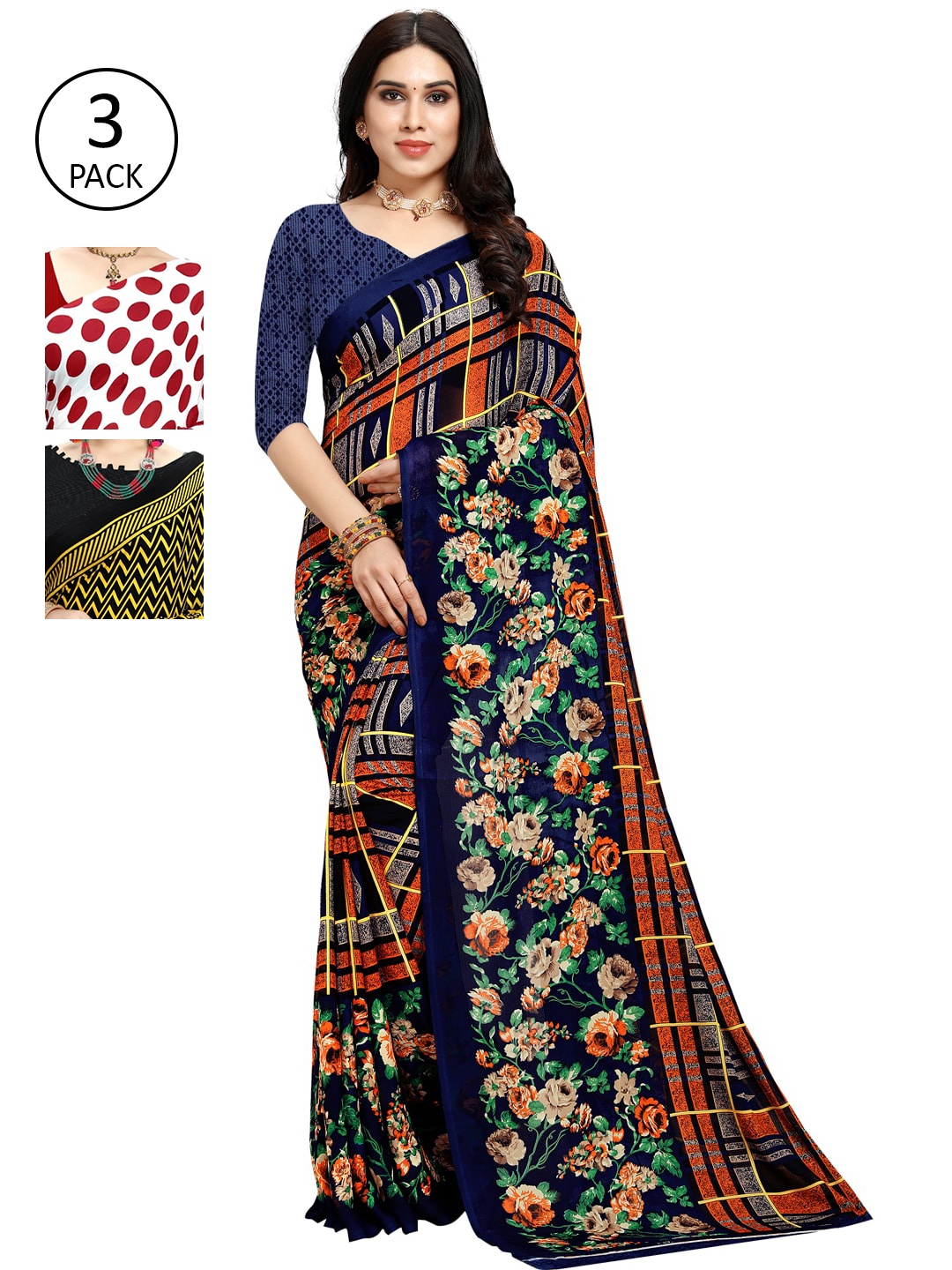KALINI Pack of 3 Printed Sarees, Multi