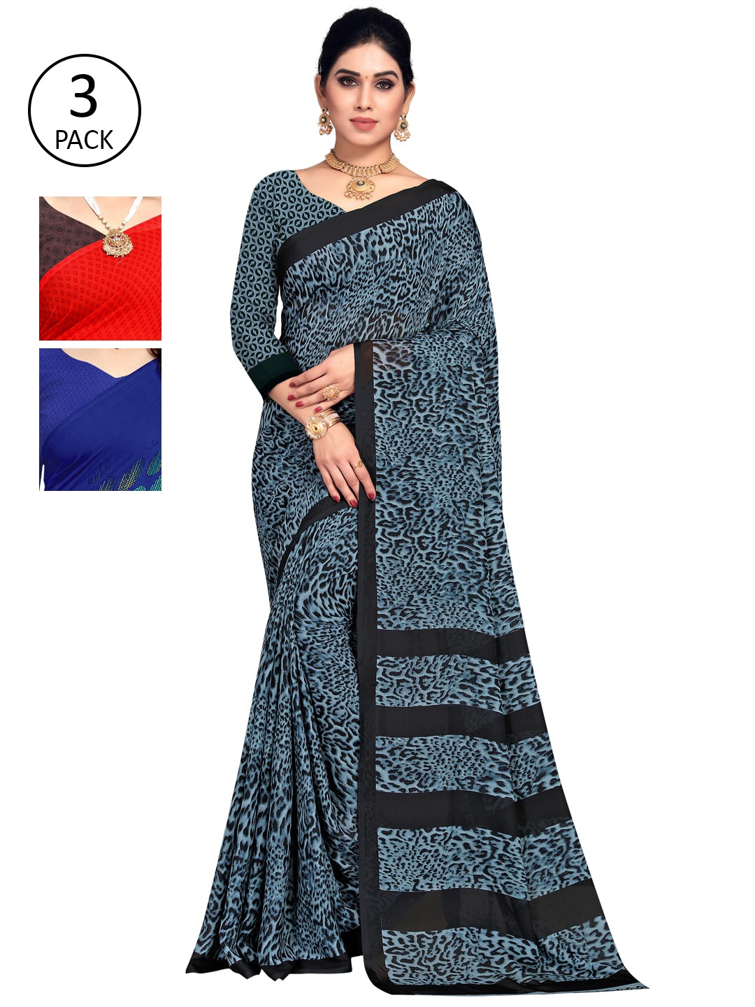 KALINI Pack Of 3 Sarees, Grey