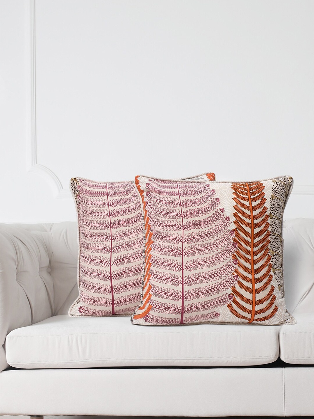 SWAYAM Pink & Brown Set of 2 Ethnic Motifs Square Cushion Covers
