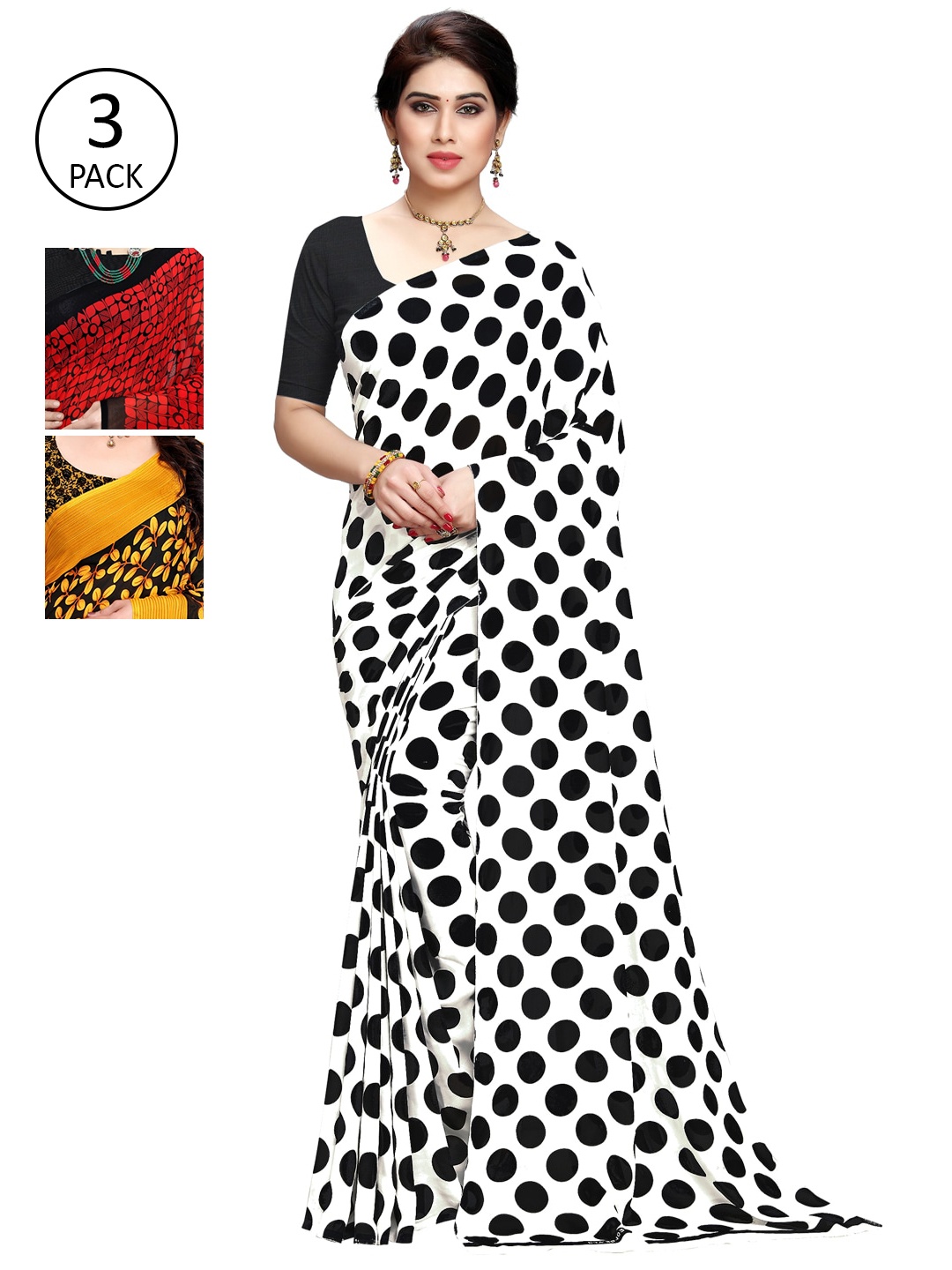 KALINI Pack Of 3 Printed Saree, White