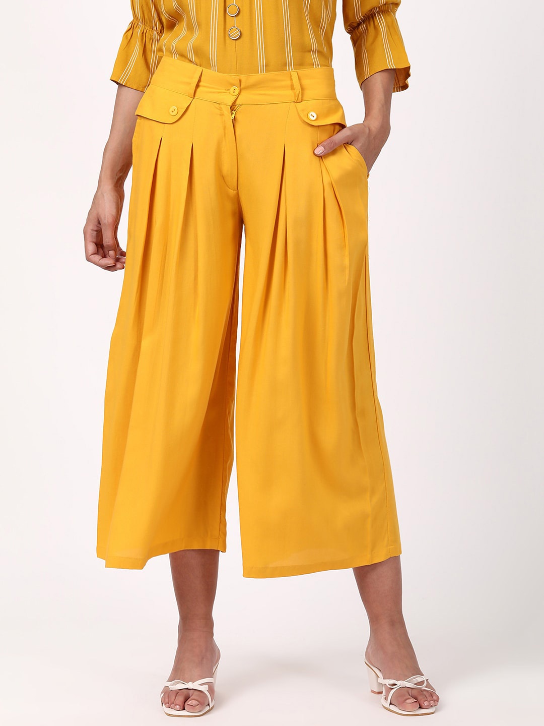 V2 Value & Variety Women Mustard Yellow Knitted Palazzos