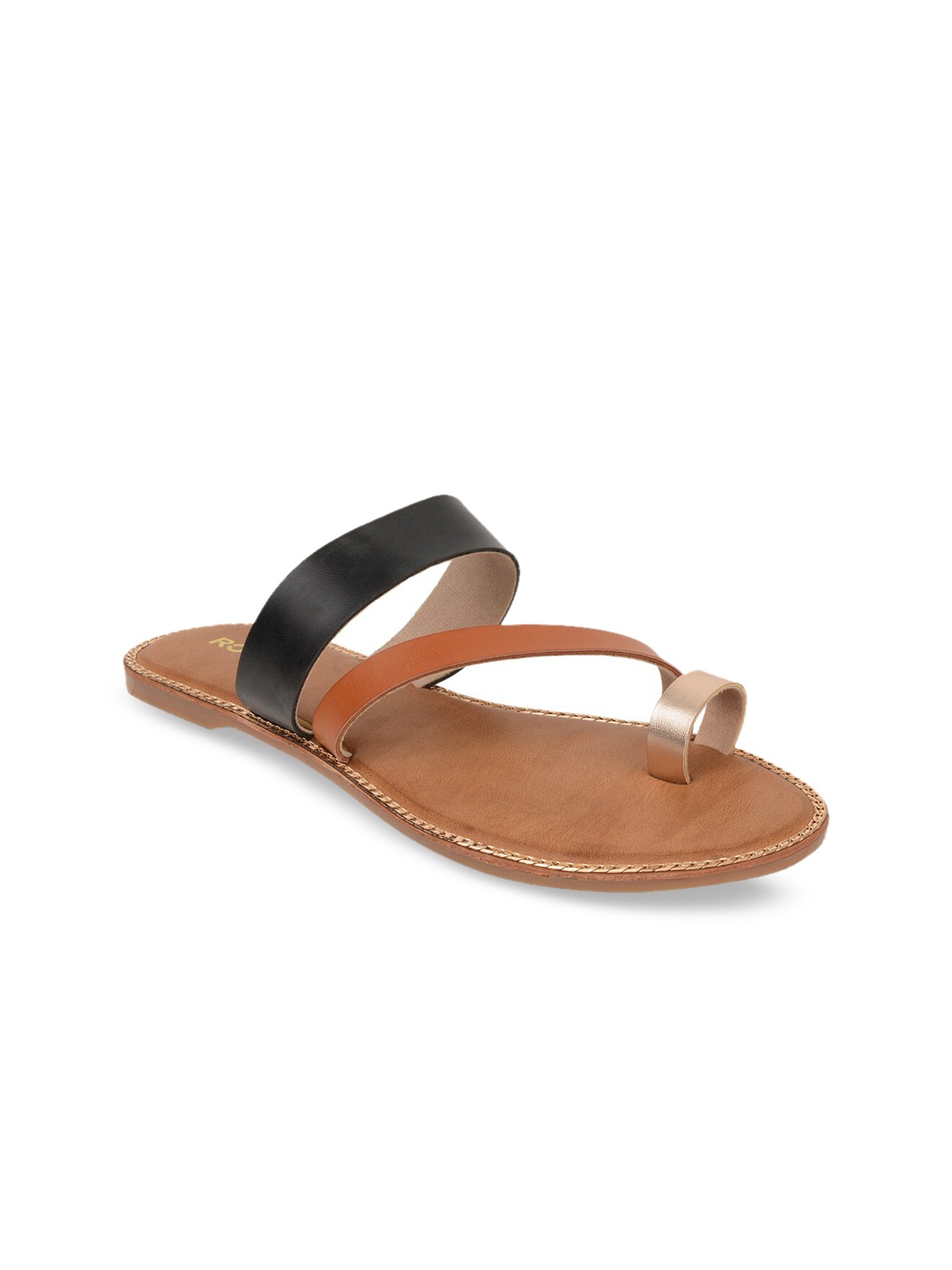Rocia Women Black Colourblocked One Toe Flats with Laser Cuts