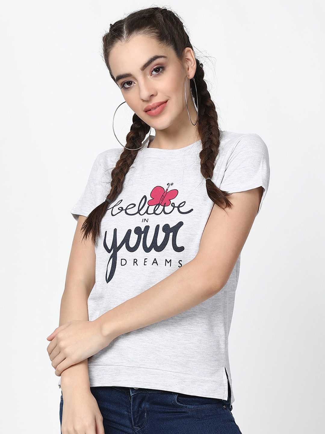 V2 Value & Variety Women Grey Printed T-shirt