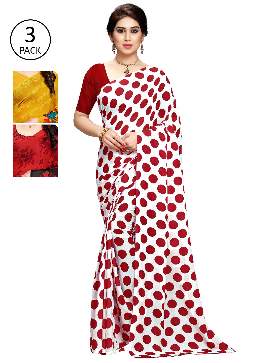 KALINI Pack of 3 Printed Sarees, Multi
