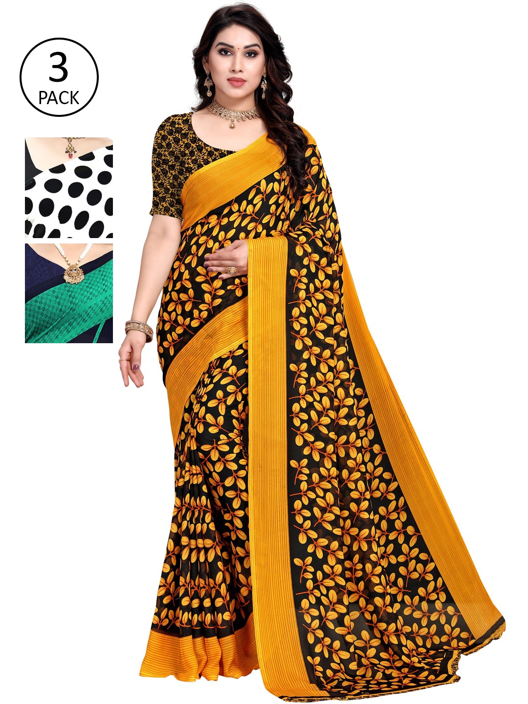 KALINI Pack of 3 Printed Sarees, Multi